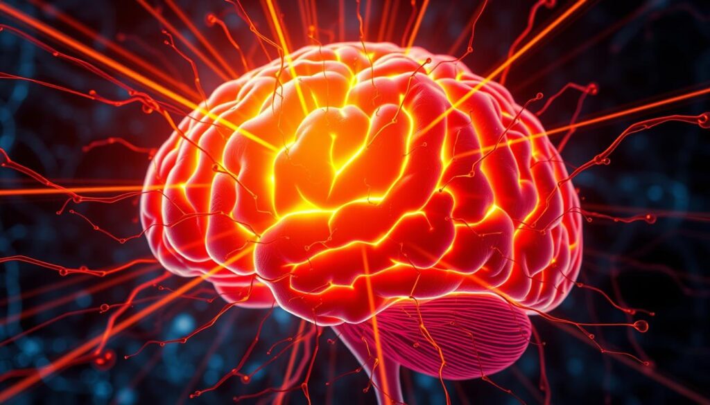 A vibrant, macro-level view of the human brain's neural networks, showcasing the dynamic process of neuroplasticity. The cerebral cortex is illuminated with a warm, golden glow, highlighting the intricate web of synaptic connections that are constantly adapting and strengthening through physical activity and mental stimulation. Rays of light radiate outward, symbolizing the brain's remarkable ability to continuously reorganize and renew itself, even in mature individuals. The scene conveys a sense of energy, resilience, and the brain's innate capacity for lifelong learning and adaptation. A vibrant, macro-level view of the human brain's neural networks, showcasing the dynamic process of neuroplasticity. The cerebral cortex is illuminated with a warm, golden glow, highlighting the intricate web of synaptic connections that are constantly adapting and strengthening through physical activity and mental stimulation. Rays of light radiate outward, symbolizing the brain's remarkable ability to continuously reorganize and renew itself, even in mature individuals. The scene conveys a sense of energy, resilience, and the brain's innate capacity for lifelong learning and adaptation.